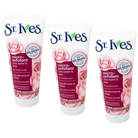 St. Ives Face Scrub Micro-Exfoliant Rose Water and Aloe Vera Natural Exfoliants, 6 OZ - 3 Pack