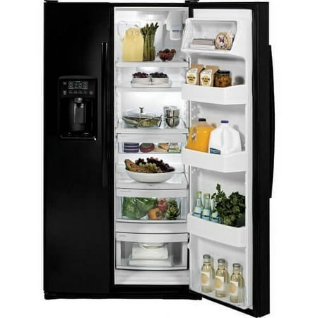 GE - 25.4 Side-by-Side Refrigerator with Thru-the-Door Ice and Water - Black