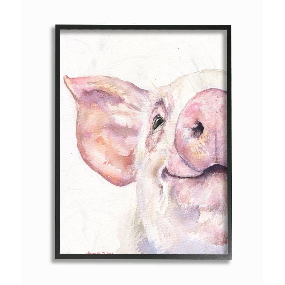 Stupell Industries Piglet on Wooden Fence Pink Farm Animal 16 x 20 Design by George Dyachenko Canvas Wall Art 