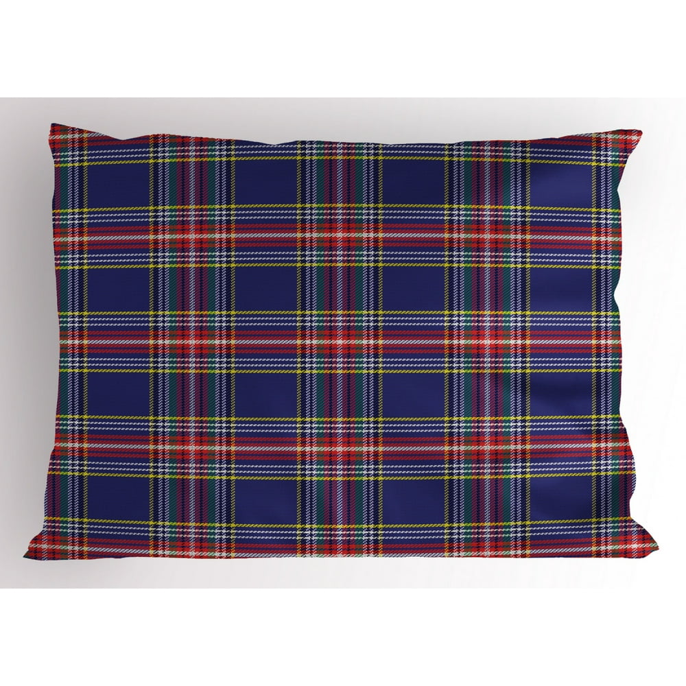 Red Plaid Pillow Sham Ancestral Scottish Tartan Squares Lines Geometry
