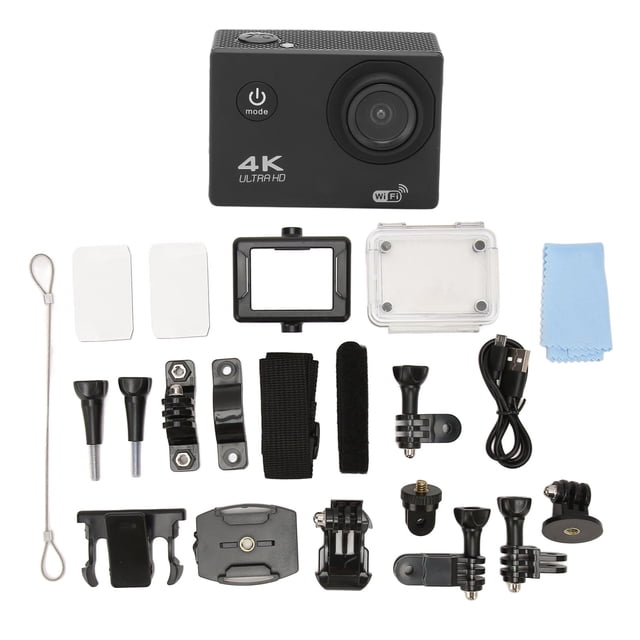 Cámara de acción 4K HD de 98,4 pies, impermeable, pantalla de 2,0 pulgadas, WiFi, cámara deportiva subacuática para casco de buceo al aire libre, color negro