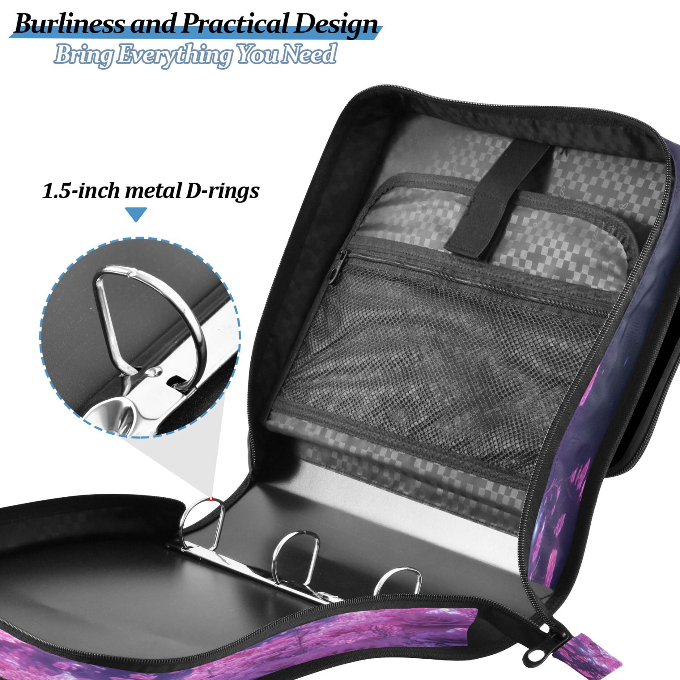YAZAOO Zipper Binder trapper keeper Documents Organized Design Glowing Deer in Pink Forest Printed