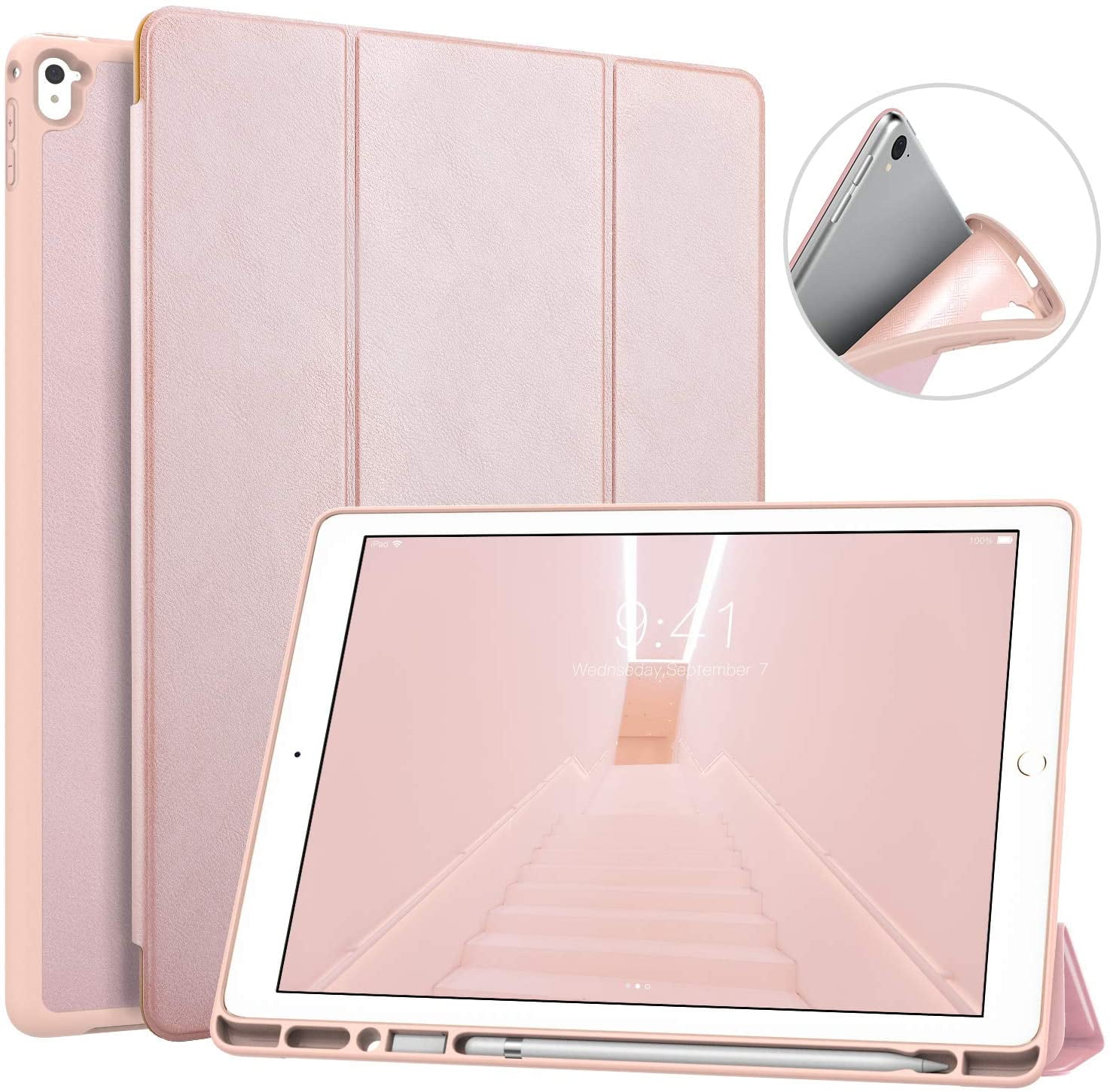 ipad pro 9.7 case with pencil holder rose gold