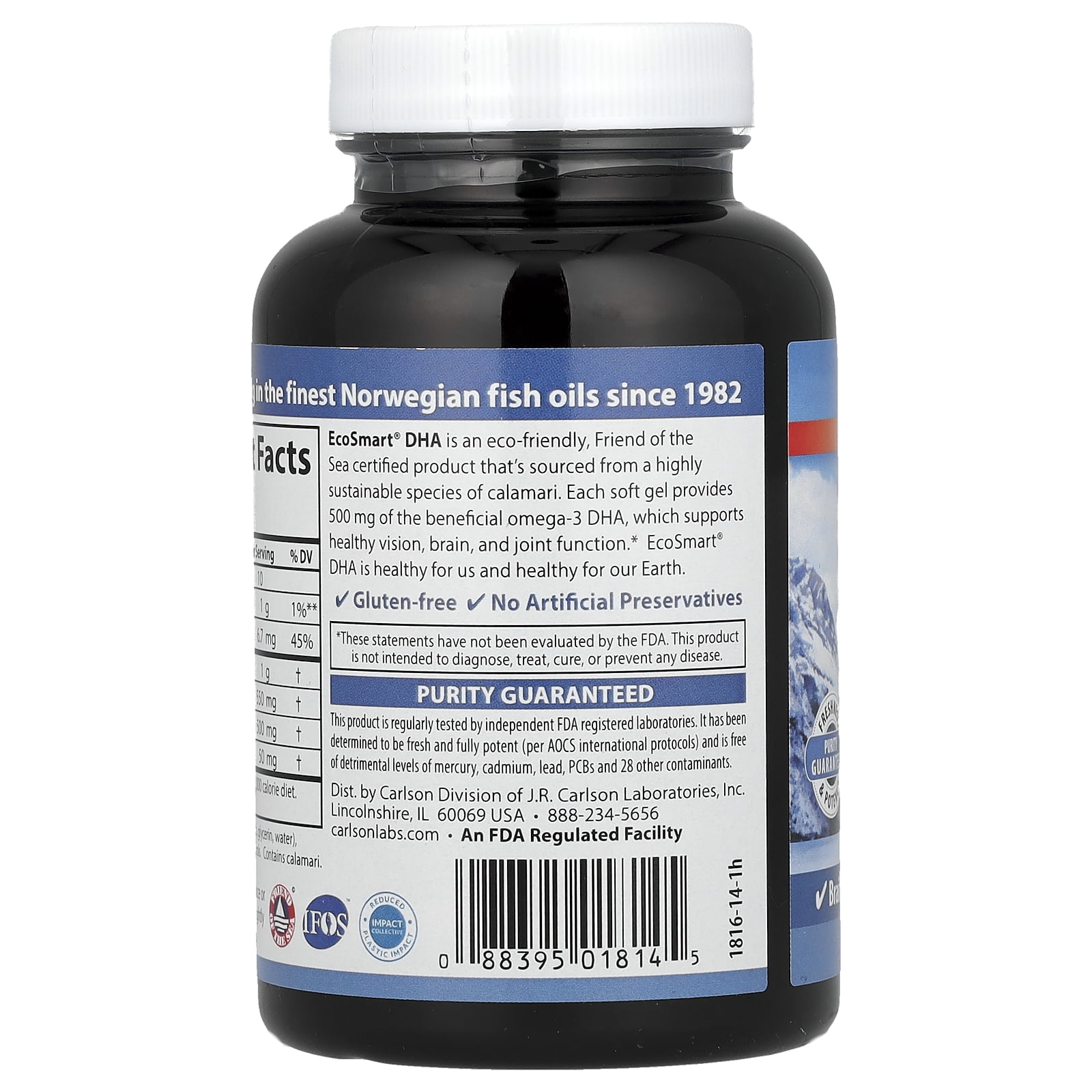 Carlson EcoSmart® DHA, Natural Lemon, 500 mg, 60 Soft Gels + 20 Soft Gels