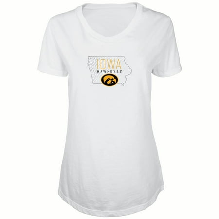 Iowa Hawkeyes Santa - Women's Russell White Iowa Hawkeyes Tunic Metallic Cap Sleeve V-Neck T-Shirt