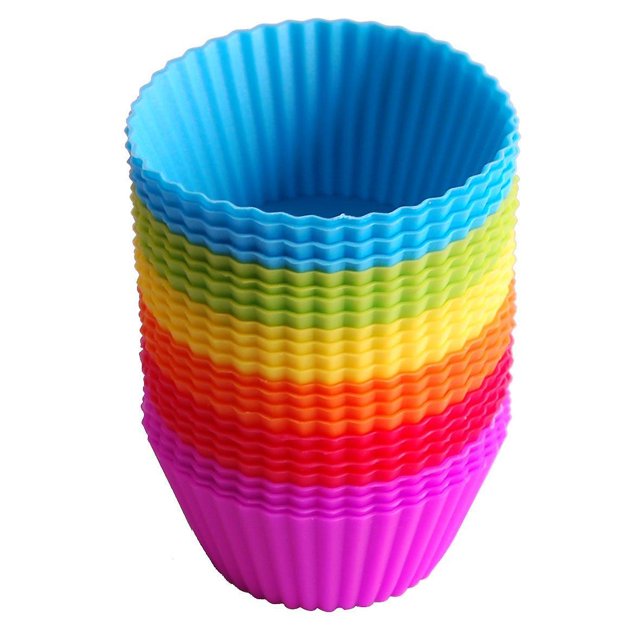 Moldes para cupcakes Paquete de 24 Estuches para hornear reutilizables de silicona Moldes para muffins Moldes Copas de arco iris para pasteles Helados. Afortunado Sencillez