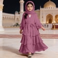 thumbnail image 2 of oqasdz Girls Dresses Elegant Solid Three Layer Chiffon with Waistband and Headscarf for Celebration Holiday Party Dress, 2 of 5