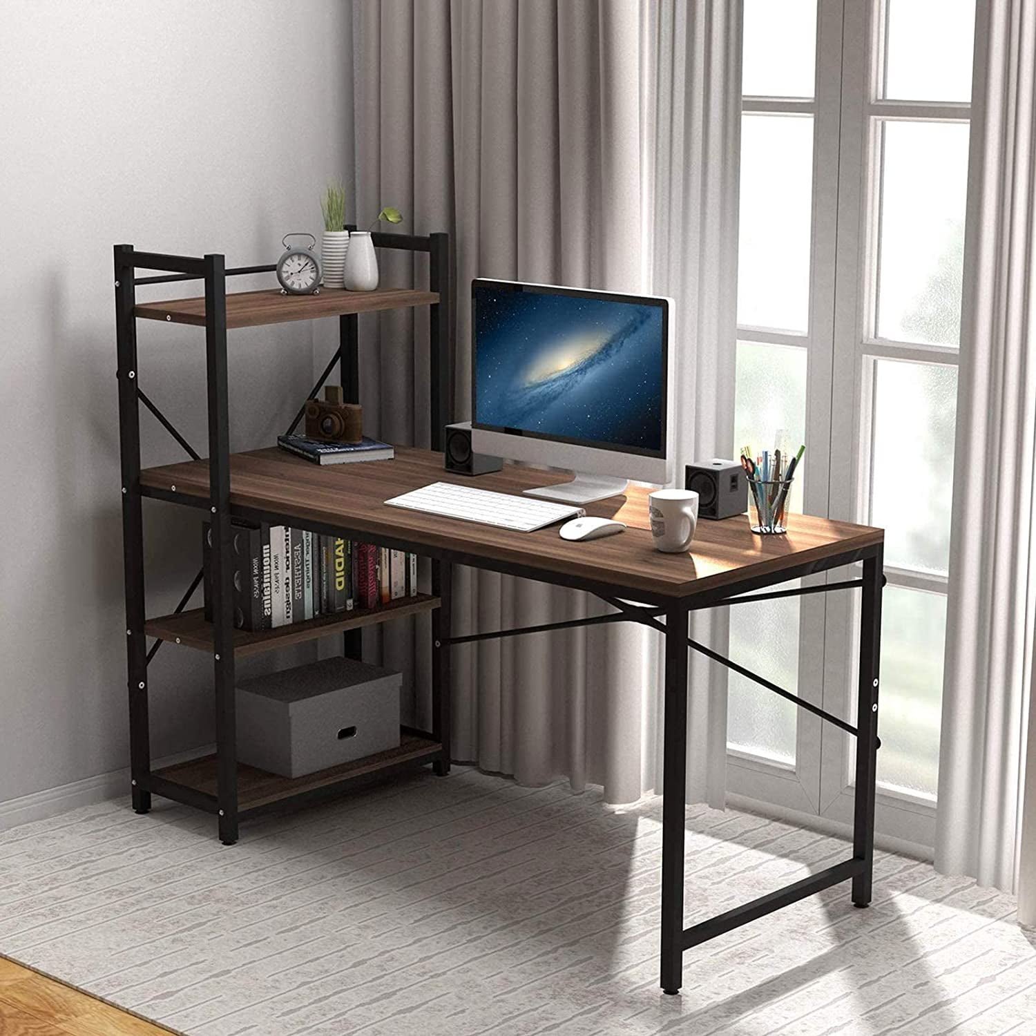 Tower Computer Desk With 4 Tier Storage, Small Computer Desk With Drawers And Shelves
