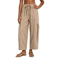 thumbnail image 2 of Women Linen Pants Wide Leg Boho Pants Loose Lightweigt Beach Palazzo Harem Pants with Pockets, L, 2 of 7