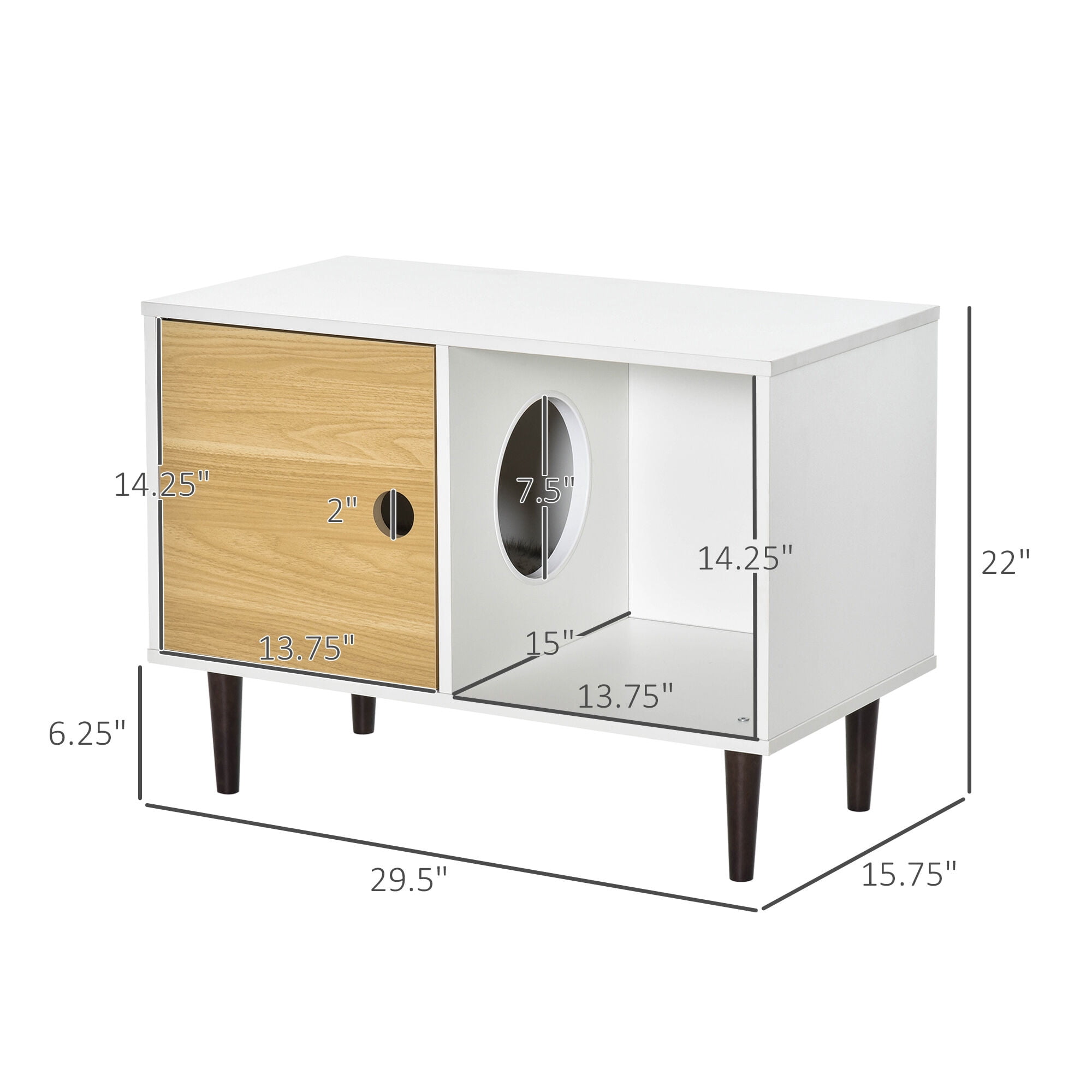 Orthopedic Dog Bed, PawHut Wooden Cat House with Soft Cushion, Decorative Kitten Condo Side Table, Elevated Pet House with Storage Space, White Dog Bed,Wood Cat Bed