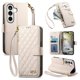 thumbnail image 1 of Funda tipo cartera FOXDOCK para Samsung Galaxy S26, estampado de diamantes, con ranuras para tarjetas, soporte y cremallera - Blanco, 1 of 6