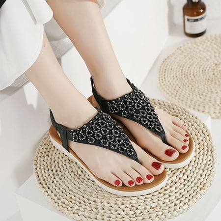 

LoyisViDion Women’S Sandals Clearance Summer Sandals for Women Pinch Toe Flat Slip On Sandals Crystal Roman Shoes Open Toe Casual Sandals Rollback Black 8.5