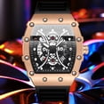thumbnail image 2 of Reloj de Cuarzo Esqueleto Tonneau para Hombre, Correa de Silicona Impermeable Luminosa Estilo de Carreras, 2 of 5