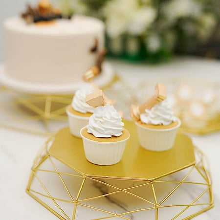 

BalsaCircle 3 Gold Geometric Octagon Metal Cake Stands Dessert Display Riser Wedding Party Decorations