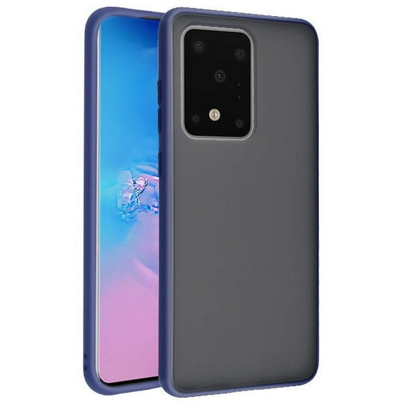 Samsung Galaxy S20 ULTRA (6.9") Phone Case Hybrid Rubber Silicone TPU Gel Protector Bumper Shell Heavy Duty Armor Shockproof [Semi-Transparent] Smoke Frosted BLUE Cover for Samsung Galaxy S20 Ultra