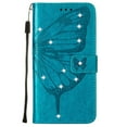 thumbnail image 3 of for Apple iPhone 14 Pro, Rhinestones Butterfly Embossed PU Leather Magnetic Flip Cover with [Card Holders] [Hand Strap] Wallet Purse Case for iPhone 14 Pro 2022 [6.1 Inch],Blue, 3 of 8