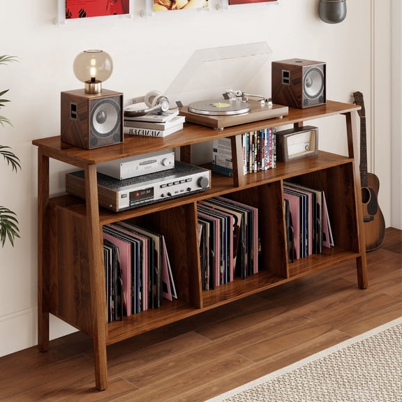 Large Record Player Stand Record Storage Cabinet Wood Mid Century Modern Turntable Stand for Bedroom Living Room Office