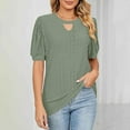 thumbnail image 6 of Tops for Women Short Sleeve Eyelet Embroidery Hollow Out Round-Neck Solid Color T-shirt Army Green M, 6 of 6