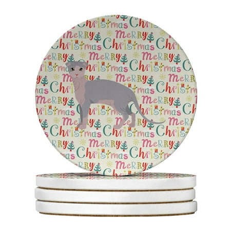 

Ukrainian Levkoy Cat Christmas Large Sandstone Coasters Pack of 4 4 in x 4 in
