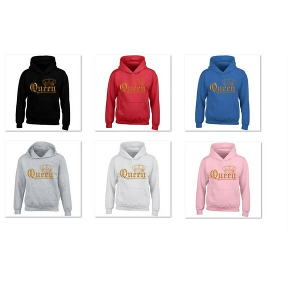 Queen Crown Gold Printed Design Women's Hoodie Long Sleeve Sweatshirt Soft and Comfy Hoodie, Lightweight Hoodie Black Small