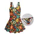 thumbnail image 5 of Xixirimido Retro 60s 70s Hippie Flower Print Girls Swimsuits One Piece Sleeveless Swimwear with Skirt Modest Bathing Suit with Built-in Shorts Beach Vacation Swim Dress, 8-9 Years, 5 of 7