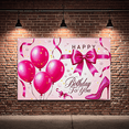 thumbnail image 5 of Pink Balloon Bow High Heel Themed Happy Birthday Banner Party Decoration Photography Props Backdrop for Girls Birthday Party Celebrations Photo Booth Decor Background Supplies, 5 of 6