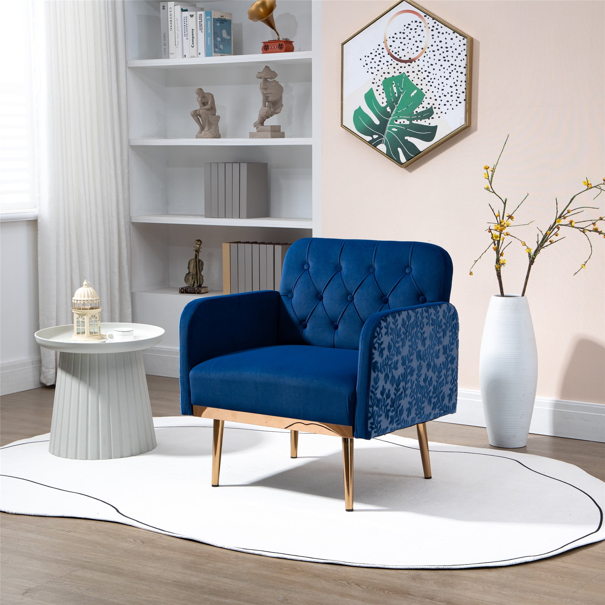 Muumblus Modern Accent Chair with Embroider Pattern, Tufted Backrest