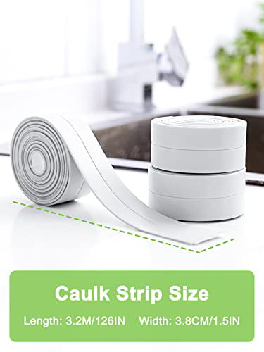 LUNNTE Caulk Strip Tape White PVC Waterproof Self-Adhesive Sealing Tape for Kitchen Bathtube Bathroom Toilet Sink Floor Wall Corner Edge with Tool 2 P