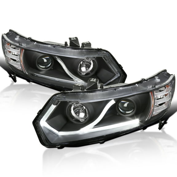 Spec-D Tuning LED Tube Projector Headlights Black Compatible with 2006-2011 Honda Civic 2-Door Coupe Left   Right Pair Headlamps Assembly