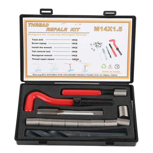 15 Pcs M14x1.5 Thread Repair Kit - Essential Assortment for Easy and Durable Female Thread Repairing Accessory,Automotive Spark Plug Thread Repair Kits