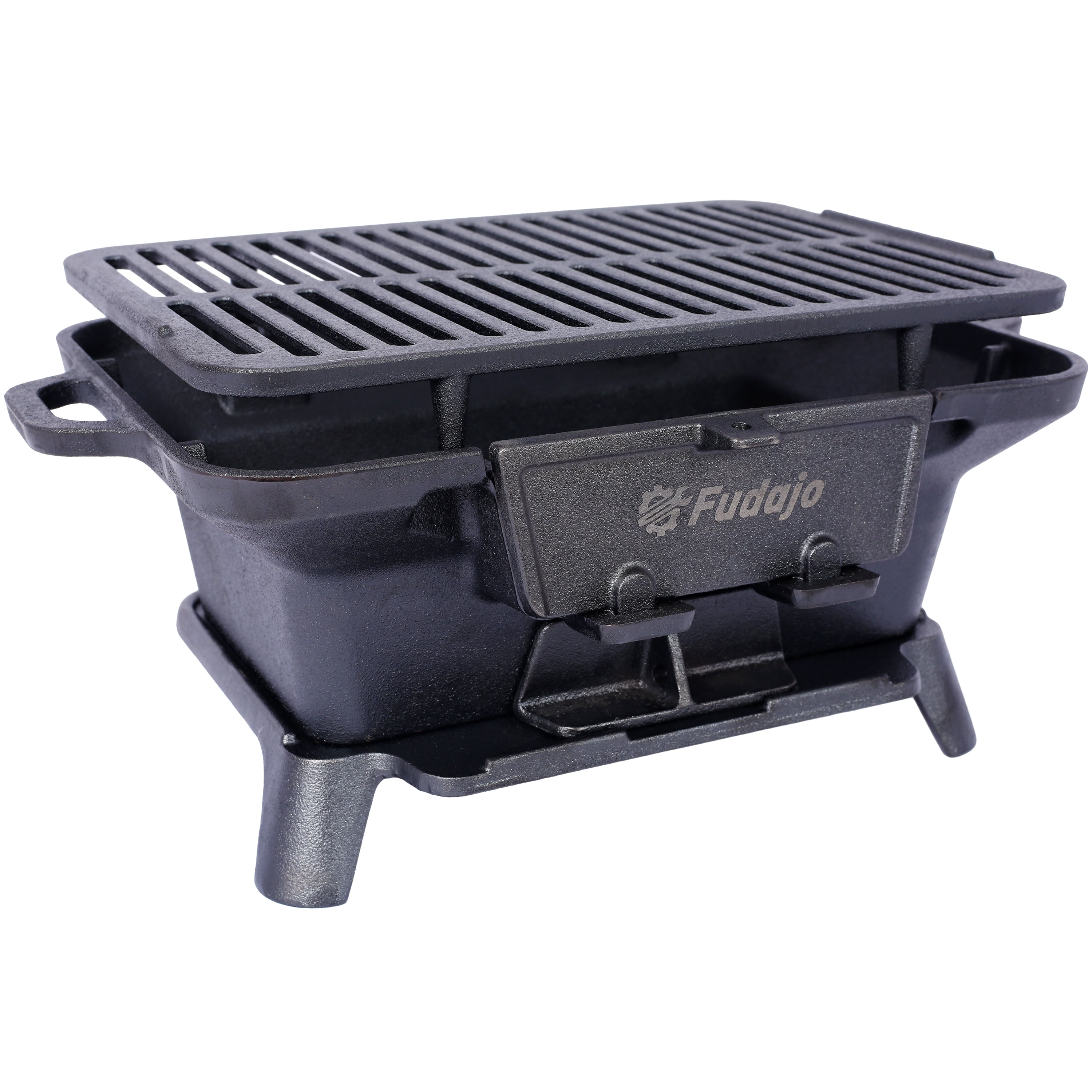 Cast Iron Hibachi Grill, Portable Charcoal Tabletop BBQ Grill with Skillet, Heavy Duty Compact Outdoor Grill for Camping, Picnic, Tailgating(Rectangle)