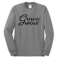 thumbnail image 2 of Wild Bobby Grace Wins Script Inspirational/Christian Men Long Sleeve Shirt, Heather Grey, Medium, 2 of 5