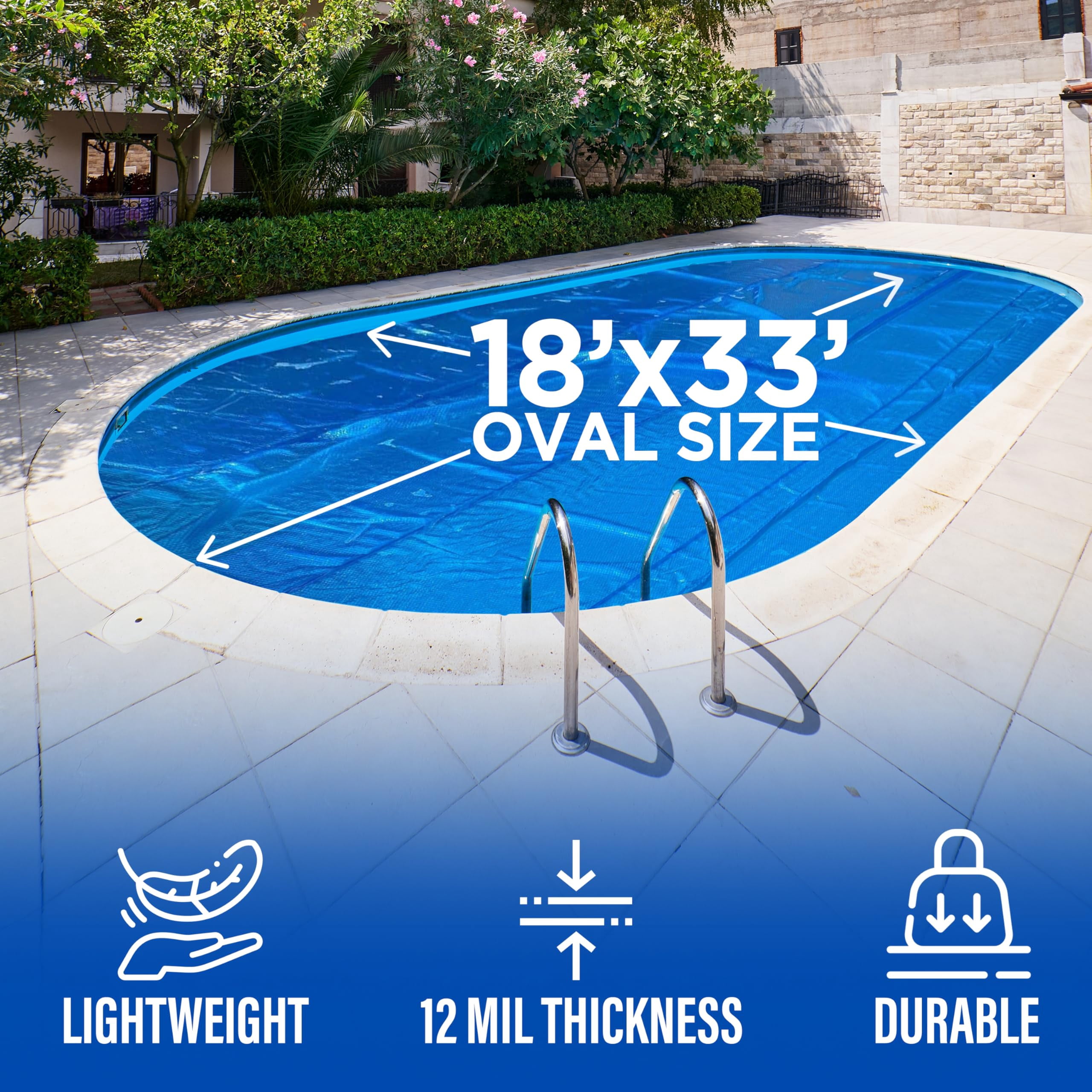 Shop Square 18' x 33' Oval Solar Pool Cover, 12 Mil, for Inground and Above Ground Pools, Blue