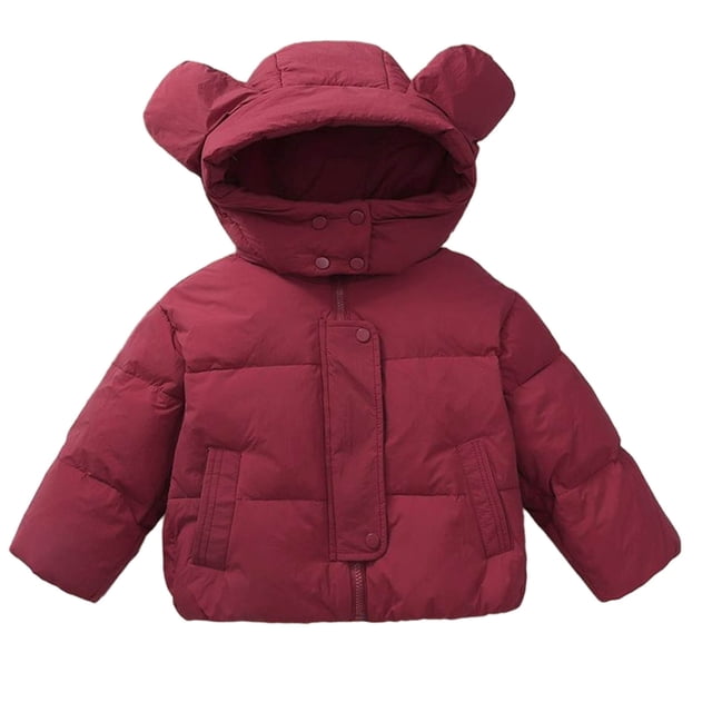 Jackets for Boys Fall Winter Solid Long-Sleeved Hooded Thickened Warm Quilted Bread Coat