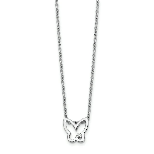 925 Sterling Silver 18 Inch Diamant Collier Papillon 2 Pendentif Extenseur Breloque Insecte Arachnide