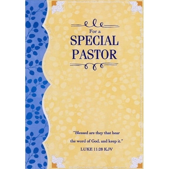 Designer Greetings Blessed Are They: Blue and Yellow Branches and Leaves Religious Birthday Card for Pastor