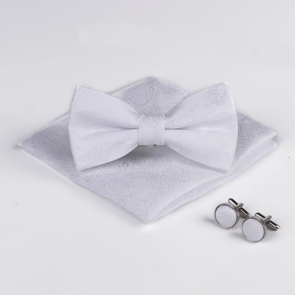 Men Paisley Pre-tied Bowtie Pocket Square Bow Tie Cufflinks Wedding Set