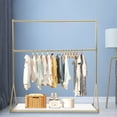 thumbnail image 3 of Double Hanging Clothes Rack with Bottom Shelf Gold and White Freestanding Garment Rack for Bedroom Clothing Store, 3 of 10