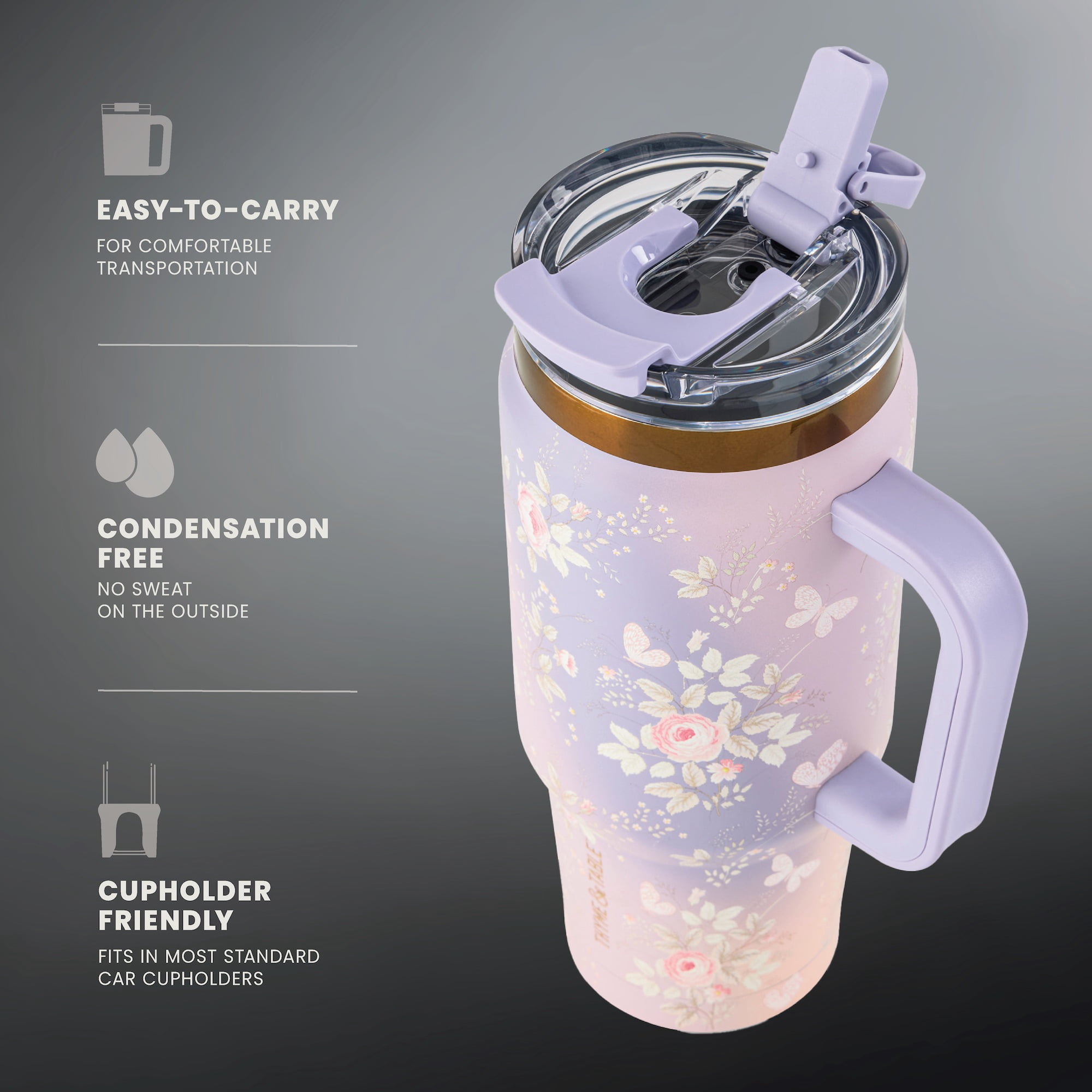 Thyme & Table 32oz Stainless Steel Luna Tumbler with Handle and Dual Straw Lid, Garden