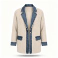 thumbnail image 6 of Afuyipoi Mens Blazer Knit Denim Patchwork Long Sleeve Single Button Pocket Jacket Beige Size L, 6 of 7