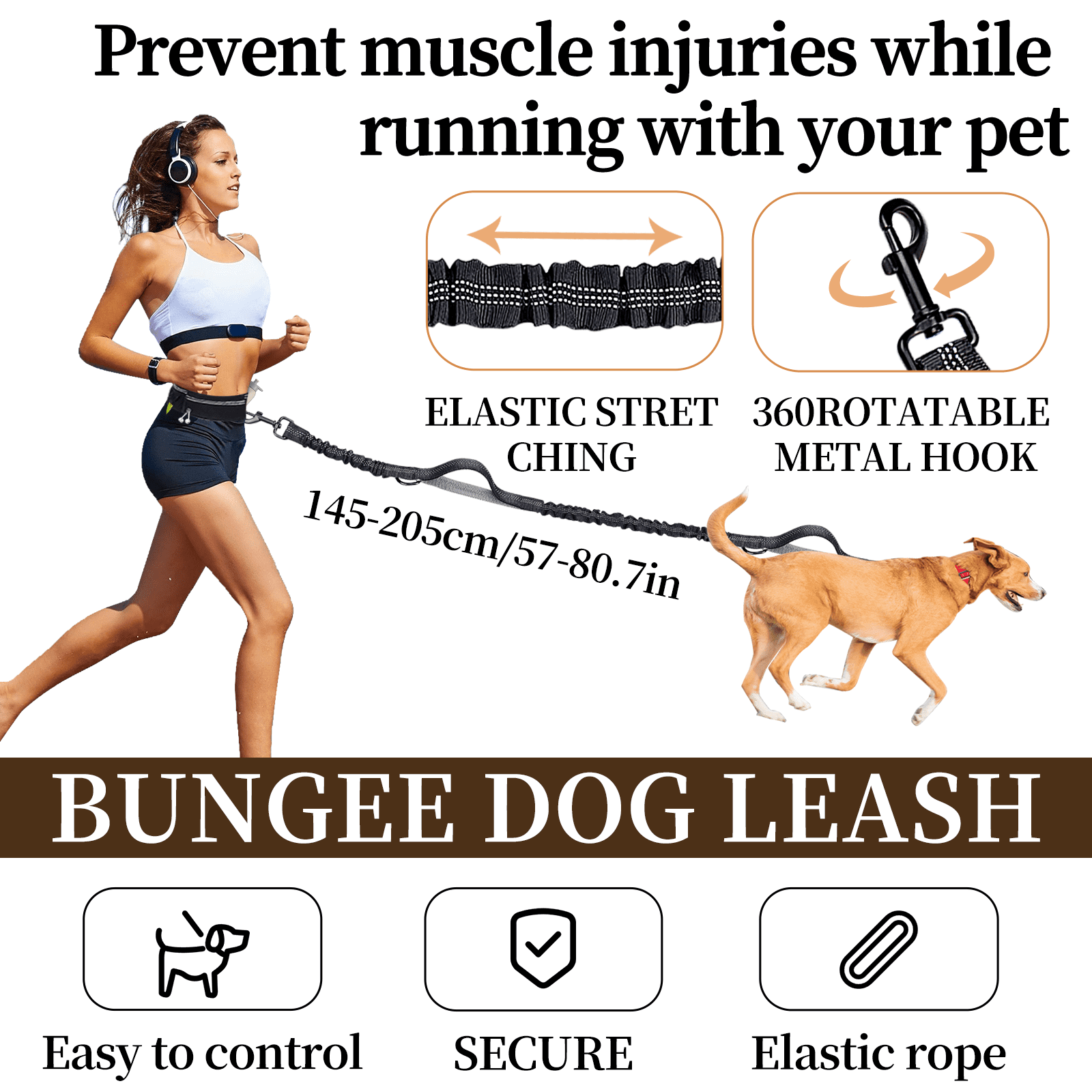 Waist Dog Leash Hands Free Dog Leash, Waist Running Leash with Zipper, Walking Pouch for Dog Walking, Reflective Dual Padded Handles Walking Leashs, Bungee Retractable Running for Medium to Large Dog