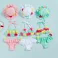 thumbnail image 6 of TFFR 3Pcs Baby Girl Flower Swimsuits, Halter Neck Tie-Up Tank Tops Ruffles Shorts Sun Hat, 6 of 9
