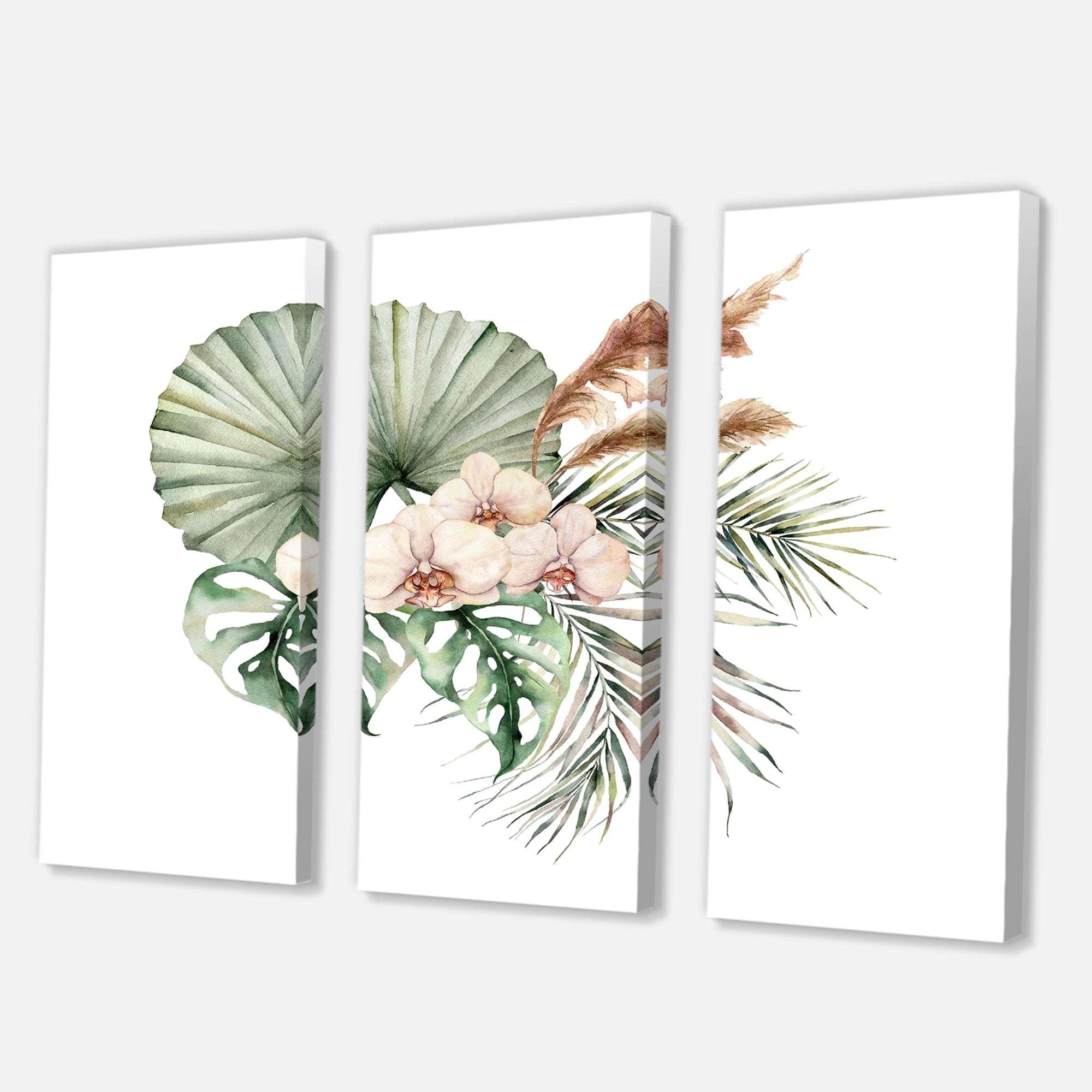 Designart ' Tropical Bouquet With Palm Orchids Leaves ' Traditional Canvas Wall Art Print