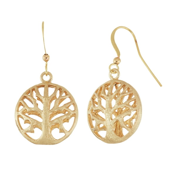 14KT Gold Plated 20 mm Round Tree of Life Dangle Earring
