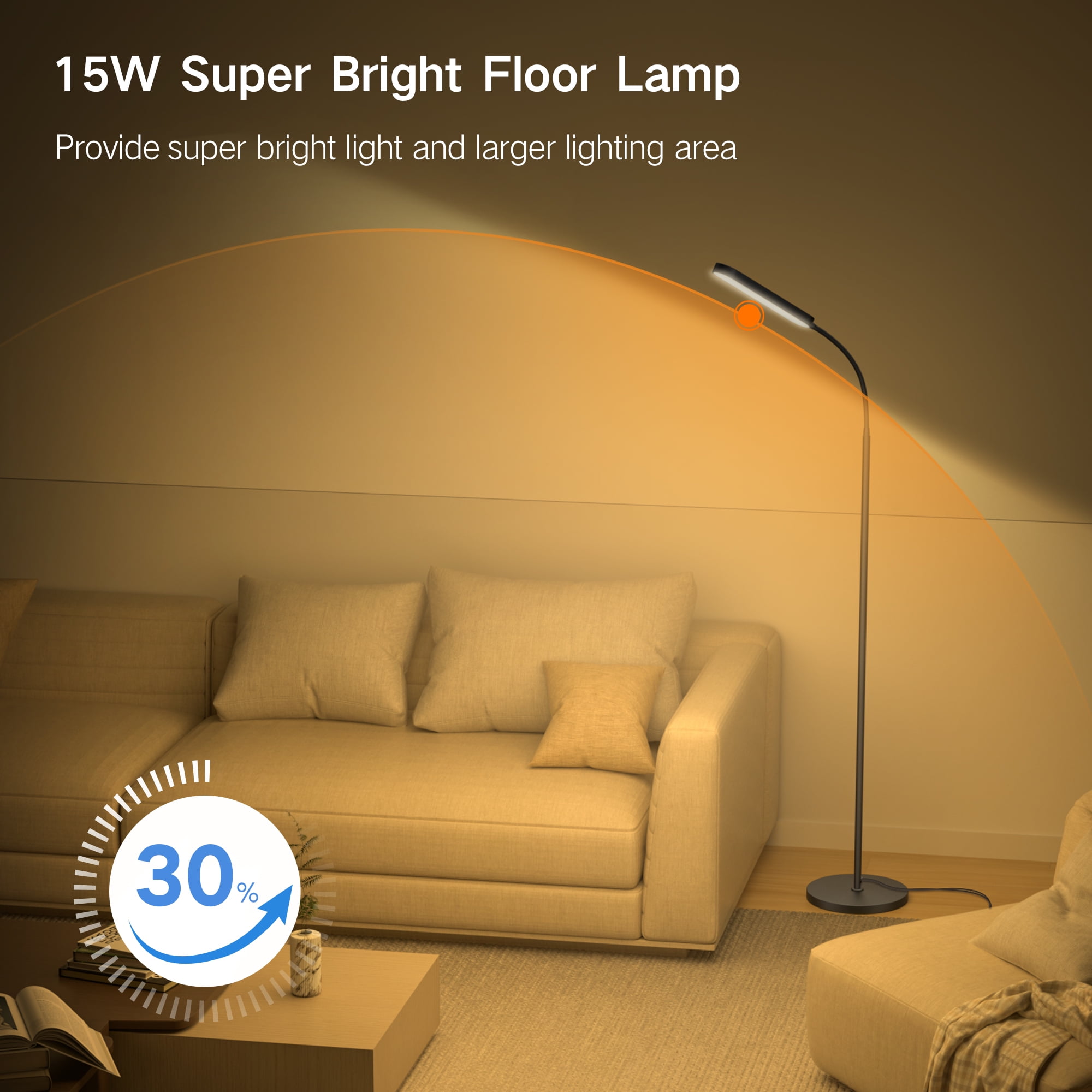 OUTON LED Floor Lamp for Living Room,  Dimmable Reading Lamp with Remote and Touch Control, 4 Color Temperature Standing Lamp for Bedroom Office Piano