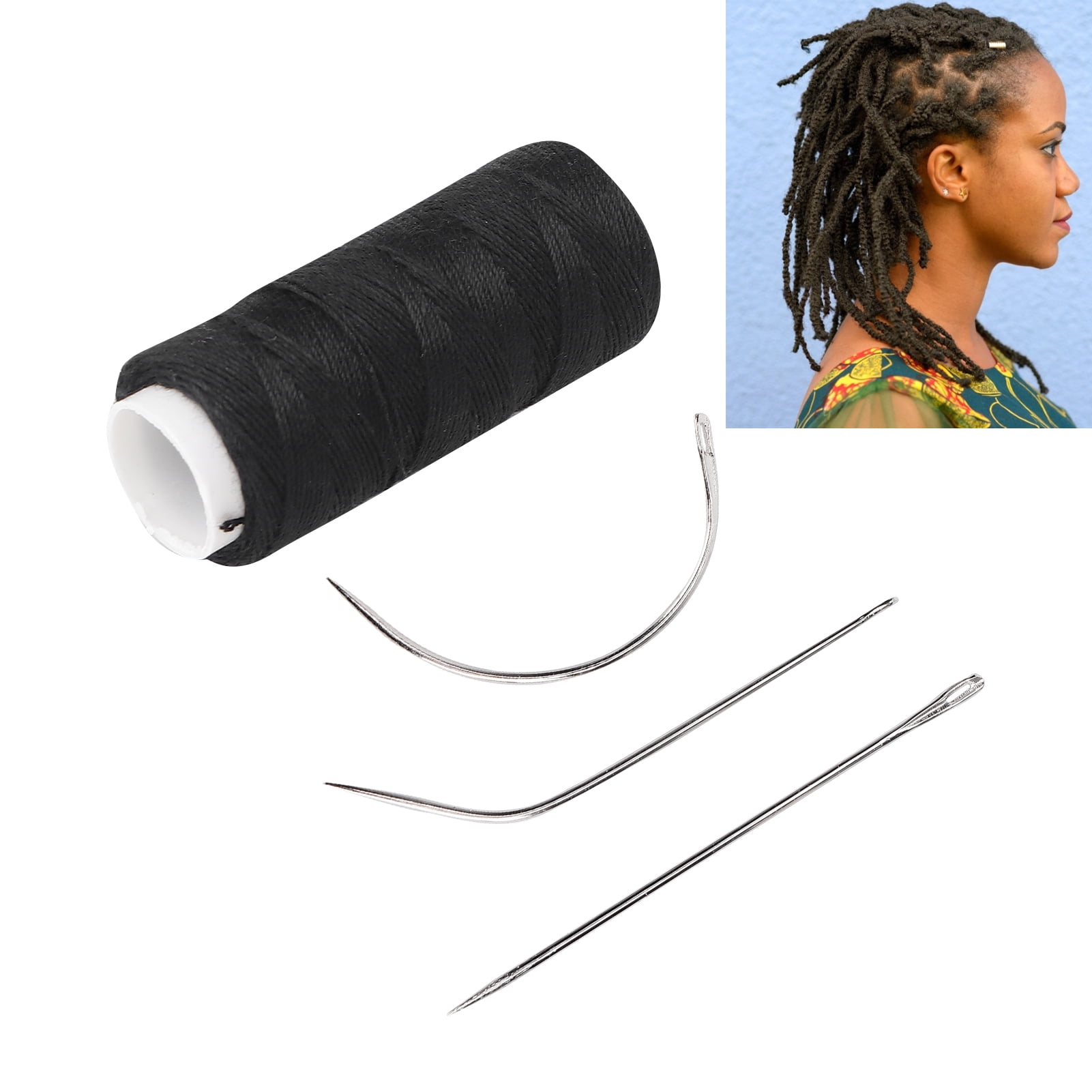 Thick Human Hair Sewing Thread With 3pcs Curl Needles Wig Making