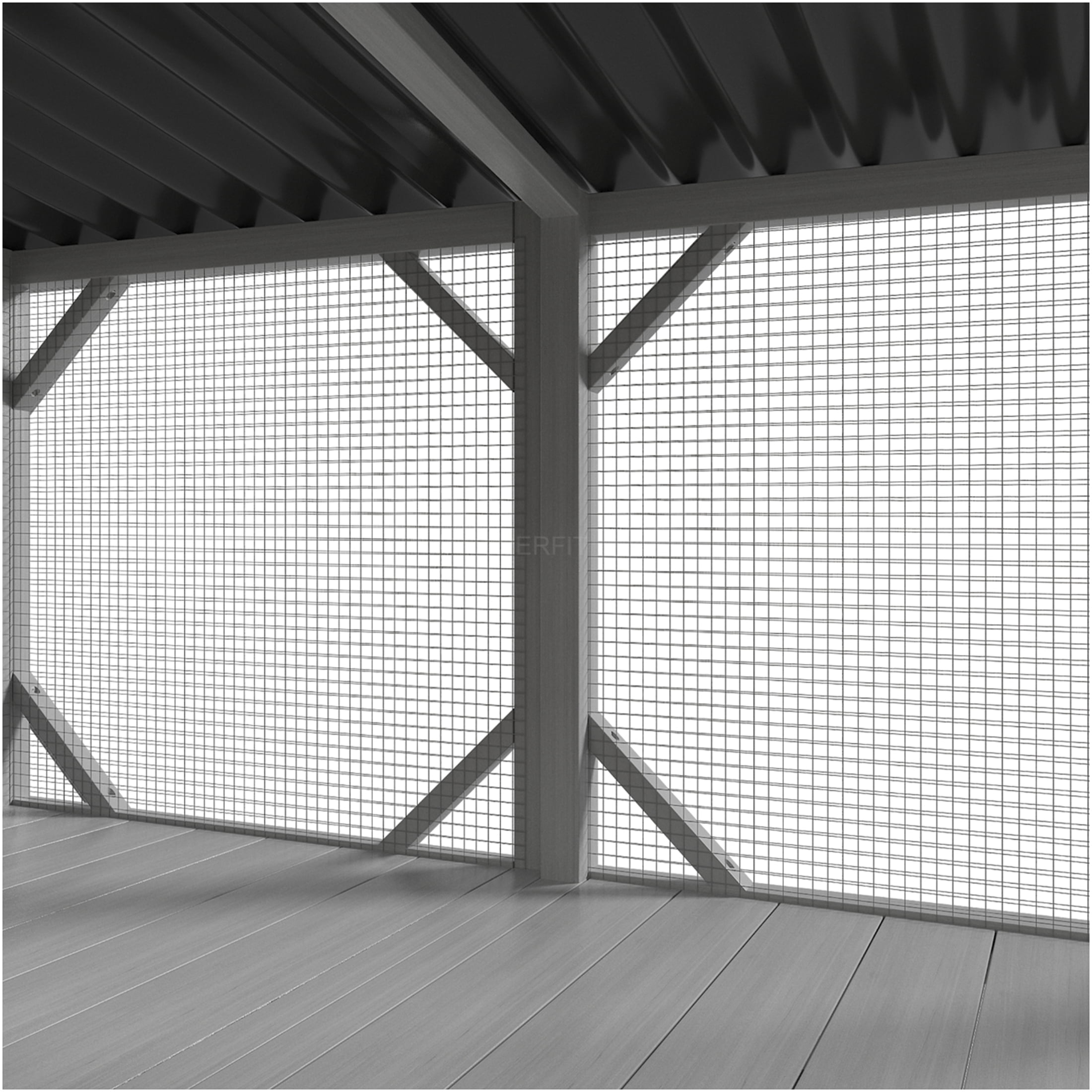 JERFIT Cat Window Enclosure for Large Cats, 3-Sided Mesh Panoramic View Catio Perch with Wood Frame, Grey