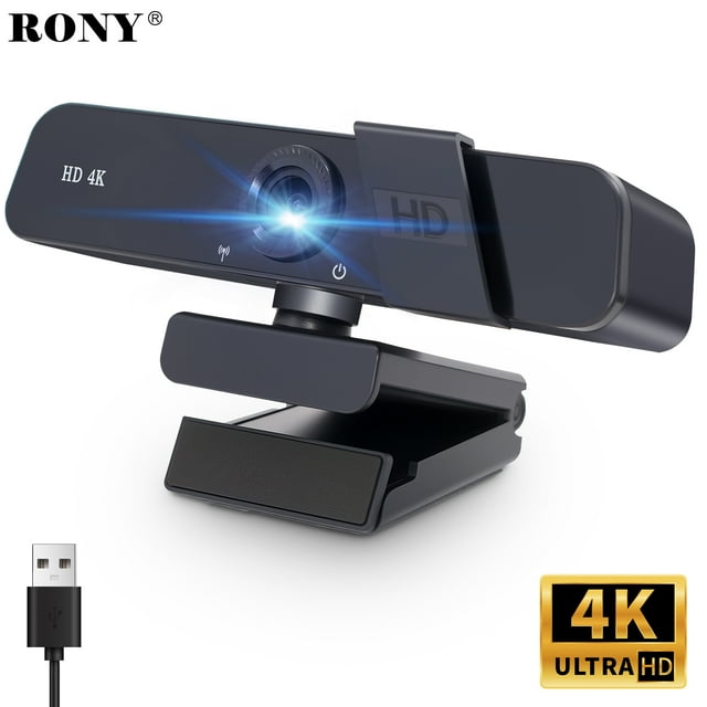 RONY Caméra Web 4K à Mise au Point Automatique : Caméra Informatique Plug & Play avec Micro à Réduction de Bruit Compatible avec Windows 11/10/8/7, Vista/7/8/10, Mac, Android, Linux