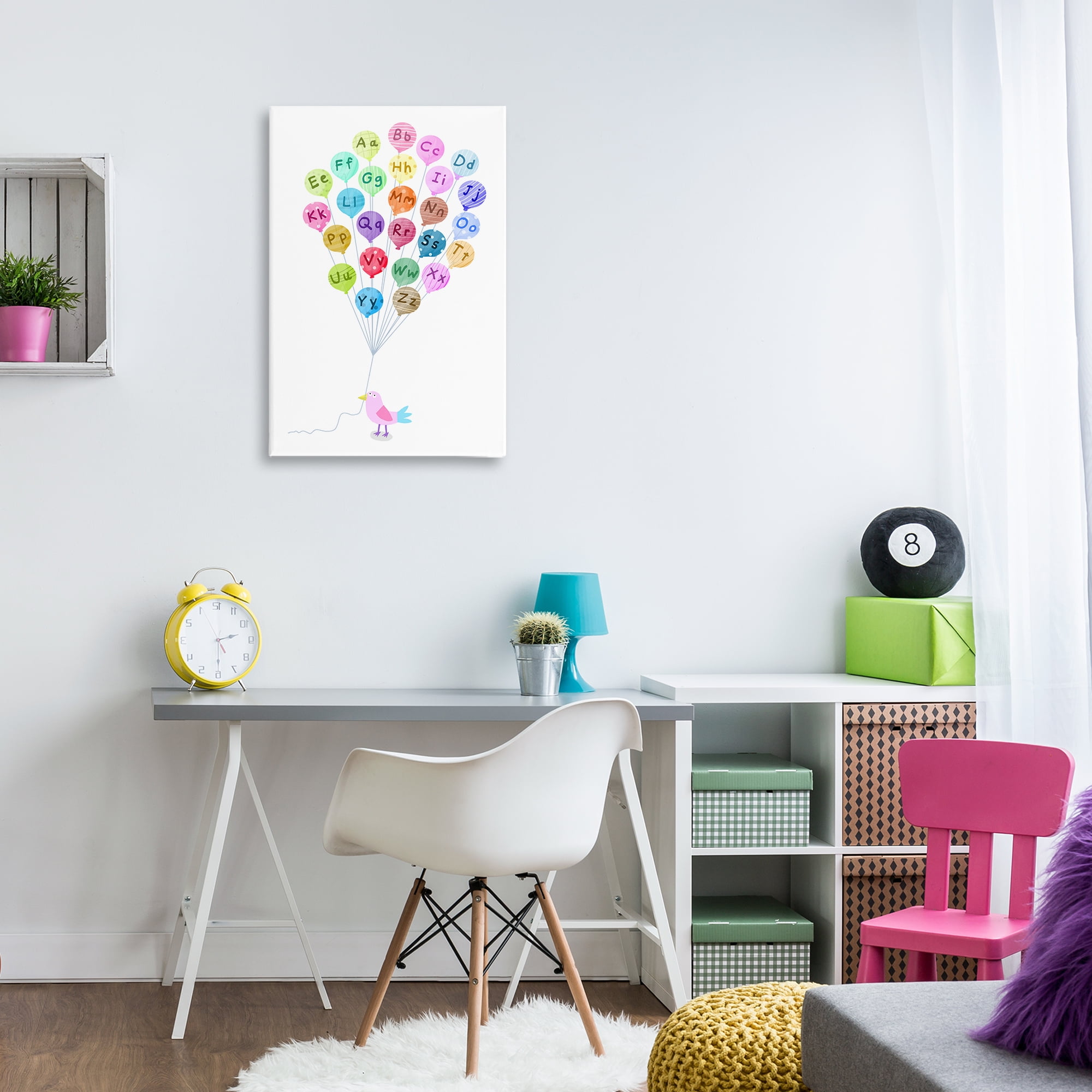 Stupell Industries Bird & Alphabet Balloons Animals & Insects Painting Gallery Wrapped Canvas Art Print Wall Art, 20 x 30
