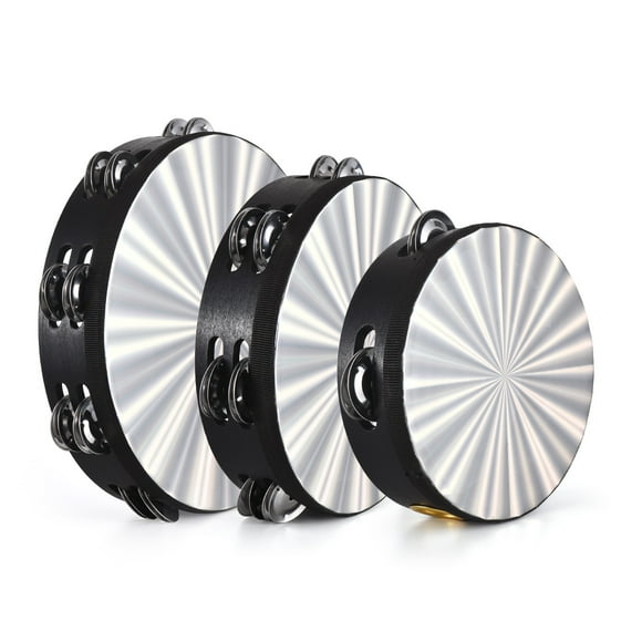 3 Pack Tambourine for Adults Pleasant Jingle Sound Hand Cranked Bell Rings Wooden Colorful Reflective Metal Bell Sound Percussion Instruments Home School Party Supplies Wooden Tambourine